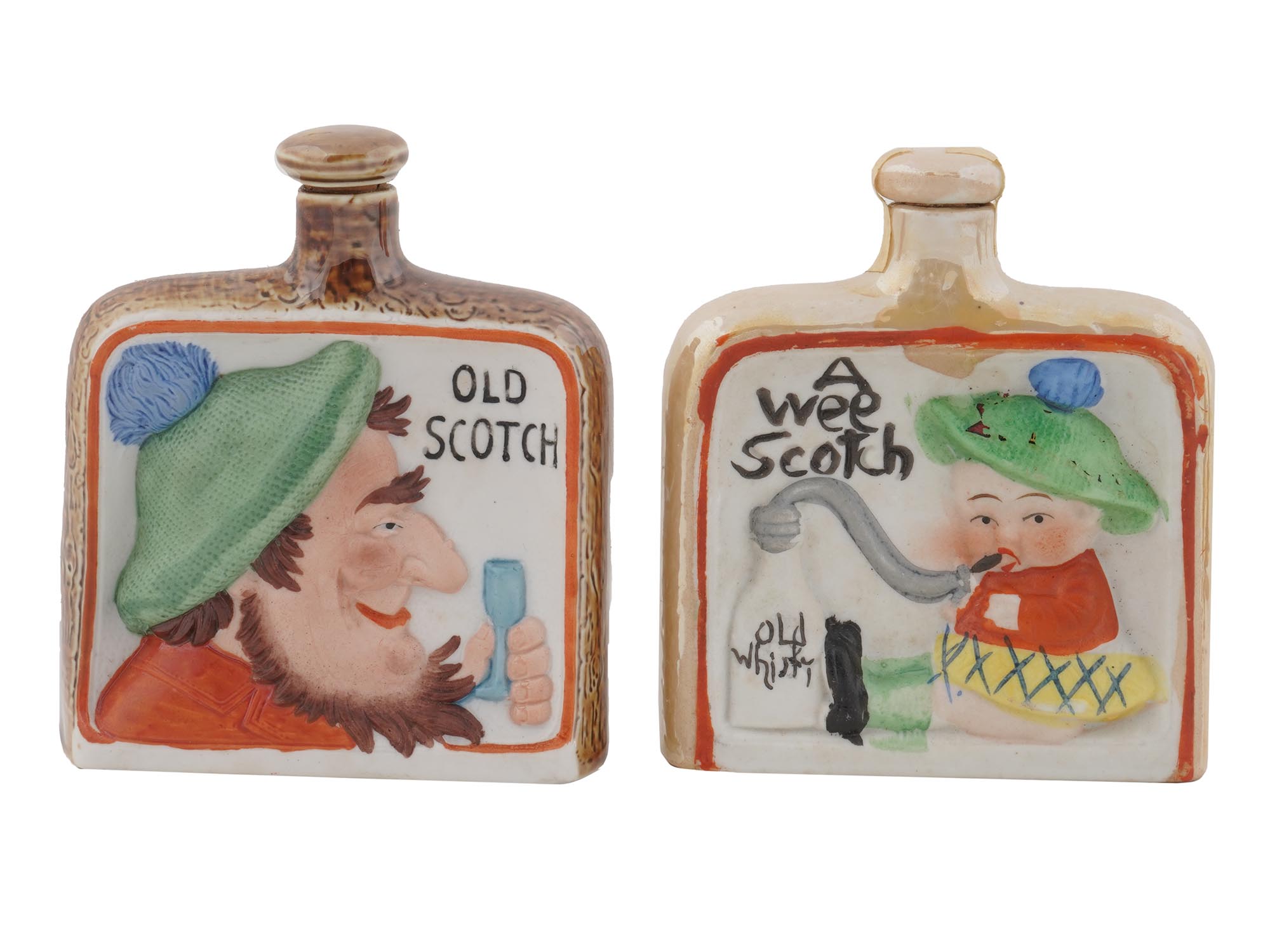 COLLECTION OF FOUR POTTERY NOVELTY WHISKEY FLASK PIC-4